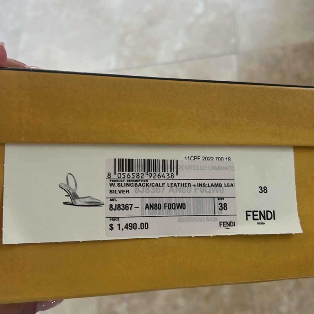 100% AUTHENTIC FENDI FIRST METALLIC F-HEEL SLINGBACK - Picture 10 of 11